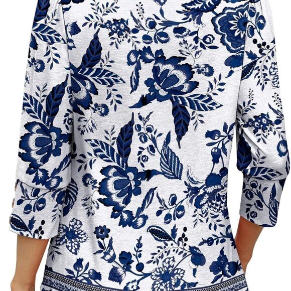 Womens Tops 3/4 Sleeve with Buttons Dressy Casual Blouses Summer Outfits Beach V - Picture 5 of 5